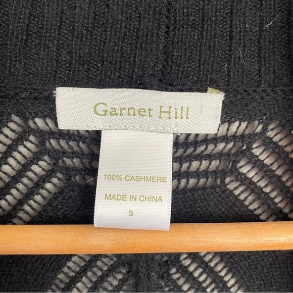 Garnet Hill | Cashmere Lightweight Crochet Knit Black Cardigan Sweater - Picture 3 of 9